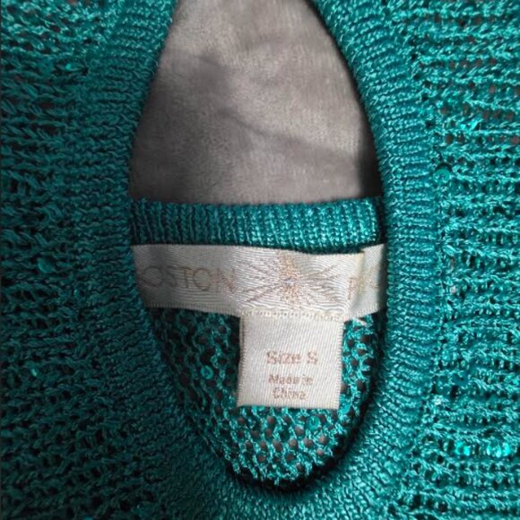 Women fancy festive lurex knitted holiday sparkle Blouse green/teal color - Picture 2 of 4